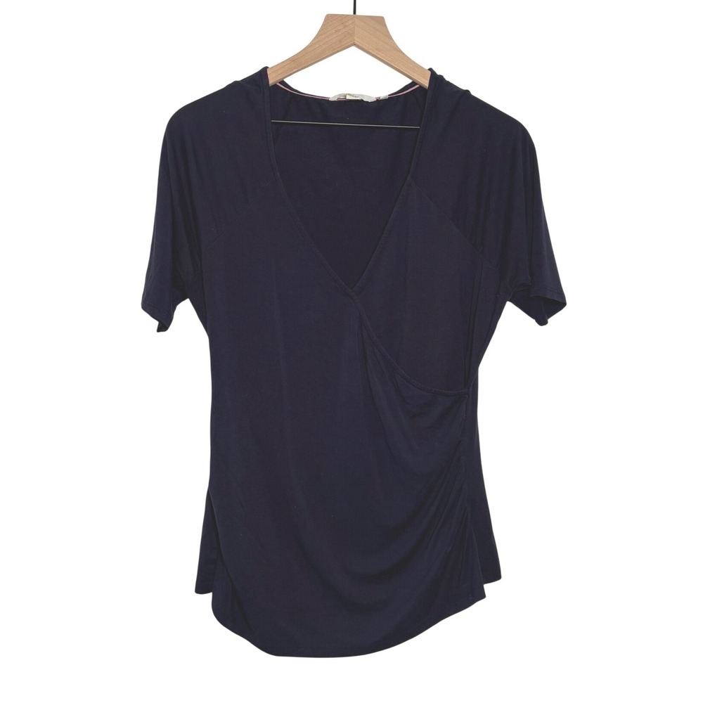 Boden Wrap Top Navy Blue Surplice Short Sleeve Ruched V-Neck T0939 US 12